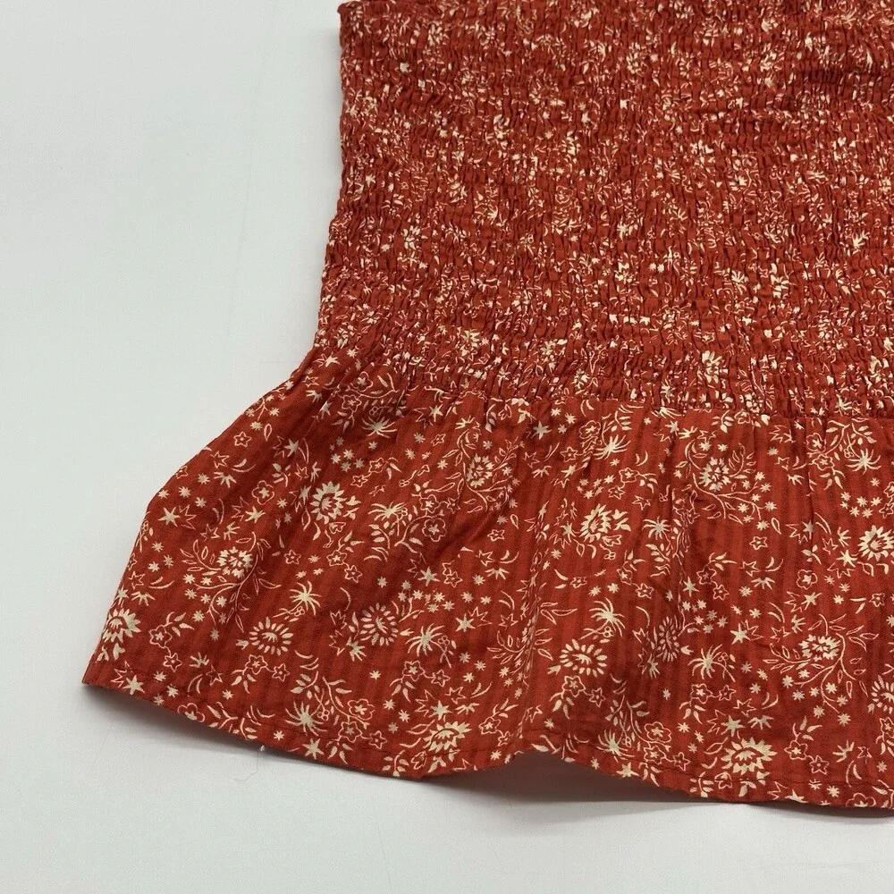Madewell Lucie Smocked Size 10 Piazza Floral Fresh Chili Cropped Peplum Top NWT